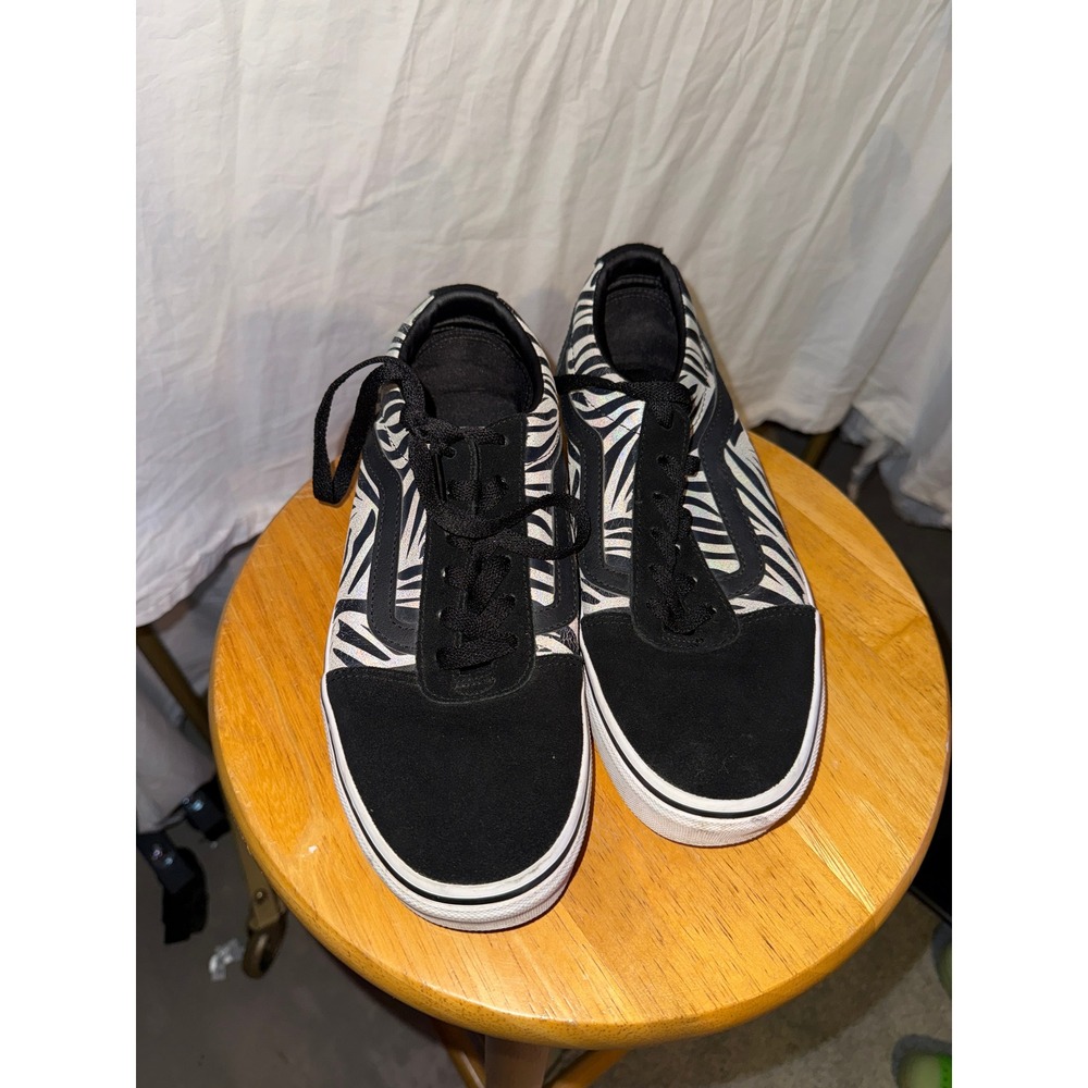 Vans Ward Low Top Sneakers Zebra Print Iridescent Black White Womens 9
